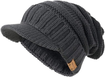 DZIANINOWA OCIEPLANA CZAPKA Z DASZKIEM NA ZIMĘPREMIUM PREMIUM