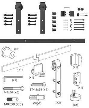 СИСТЕМА РАЗДВИЖНЫХ ДВЕРЕЙ САРАЯ + КОМПЛЕКТ РОЛИКОВЫХ НАПРАВЛЯЮЩИХ, 2 м LOFT