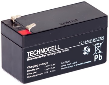 AKUMULATOR BATERIA AGM VRLA TECHNOCELL TC 12V 1,2Ah CENTRAL ALARM TC1.2-12