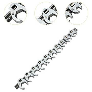 Zestaw kluczy Crowfoot 10x 3/8 cala, metryczne 10 11 13 14 15 16 17 18 19