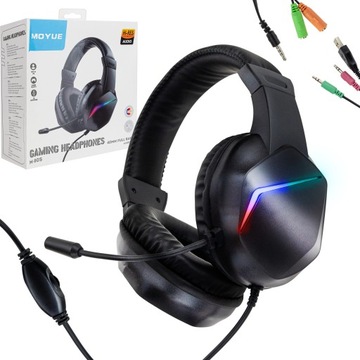 SŁUCHAWKI GAMINGOWE dla GRACZY RGB z MIKROFONEM NAUSZNE PODŚWIETLANE