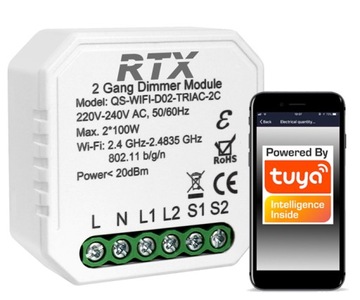 Модуль диммера света RTX, 2 цепи, внутренний Wi-Fi TUYA