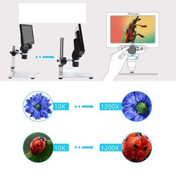 MIKROSKOP CYFROWY EKRAN LCD 7″ FULL HD 12MP 1080p LED POWIĘKSZENIE 1200x