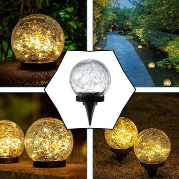 LED ŚWIETLNA KULISTY LAMPKI SOLARNE OGRODOWE WODOODPORNY Z CZUJNIKIEM 2SZT
