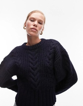 TOPSHOP GRANATOWY SWETER Z OKRĄGŁYM DEKOLTEM SPLOT V2P NH2__S