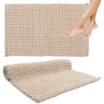 Dywanik Mata Łazienkowa Miękki Chłonny Do Prania Beżowy Boho Pleciony 50x80