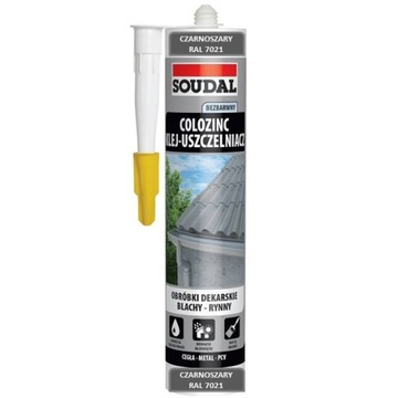 Uszczelniacz dekarski 290ml COLOZINC szary 7021 SOUDAL mocny klej do blach