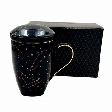 KUBEK BOGUCICE Z ZAPARZACZEM ZODIAK BLACK 0973 PORCELANA ZAPARZACZ 350ml