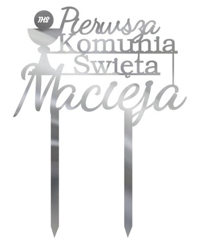 Topper Pierwsza Komunia Święta- srebrny TKS-14