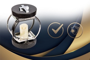 Elegancki Lampion nagrobny okrągły srebrny stal+granit czarny