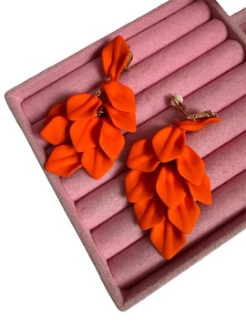 Klipsy do uszu długie akrylowe pomarańczowe lekkie c40