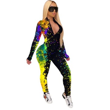 CM.YAYA Workout Activewear Galaxy Print Zipper Rom