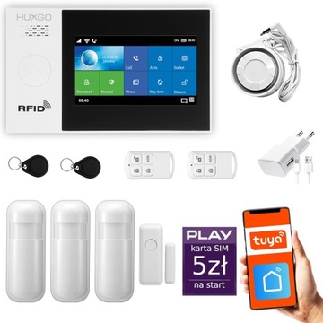 Alarm bezprzewodowy GSM + WiFi z aplikacją TUYA , zestaw , HUXGO HXA007