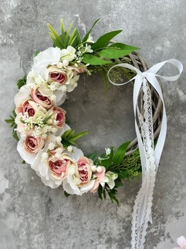 ВЕСЕННИЙ ЦВЕТОЧНЫЙ ВЕНОК ДЛЯ ДВЕРИ, ПЛЕТЕННЫЙ КРЕМ, БЕЛЫЙ ЦВЕТОЧНЫЙ ВЕНОК