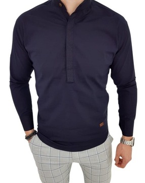 Granatowa męska koszula ze stójką slim fit - XL