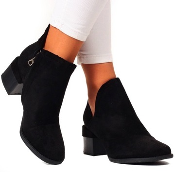 BOTKI BUTY DAMSKIE ELEGANCKIE SŁUPEK Z WYCIĘCIEM