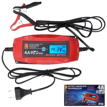 PROSTOWNIK SAMOCHODOWY AUTOMATYCZNY DO AKUMULATORA TUV LCD IP65 6V 12V 4A