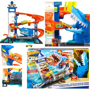 Hot Wheels Zestaw Tor Samochodowy Miejski Port Atak Rekina Zestaw HDP06