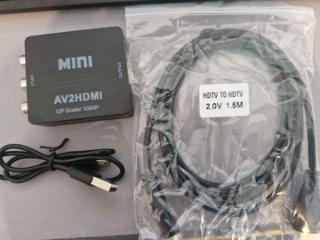 Adapter MINI AV2HDMI AV RCA DO HDMI KONWERTER CINCH 1080P +KABEL HDMI i USB