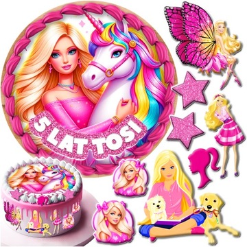 MEGA ZESTAW OPŁATEK NA TORT LALKA BARBI BARBIE + ZESTAW POSTACI + TEKST