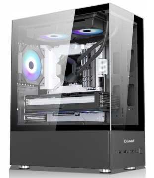 Počítačová Skříň Akvárium Atx Usb 3.0 Dvojité Sklo Gaming 3x Svítící Ventilátor
