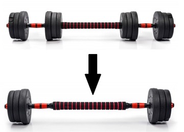 Набор битумных гантелей, регулируемая штанга 2х20 кг.