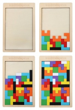 НАБОР ЛОГИЧЕСКОЙ ИГРЫ ДЕРЕВЯННЫХ БЛОКОВ TETRIS PUZZLE 40 ELEM TANGRAM