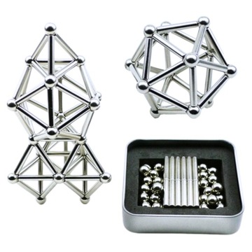 KULKI KLOCKI MAGNETYCZNE KONSTRUKCYJNE Srebrne NeoCube 8 mm 63 el
