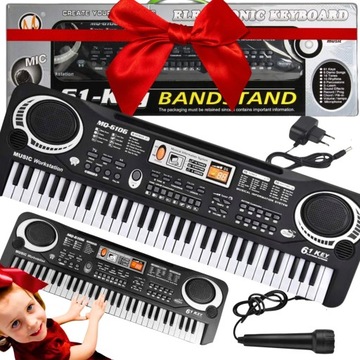 KEYBOARD DLA DZIECI ORGANY Z MIKROFONEM ELEKTRYCZNE DO NAUKI GRY + ZASILACZ