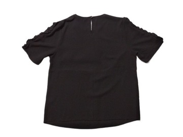 Bluzka elegancka tkanina falbanka na rękawach prosta czarna elast US10 UK14