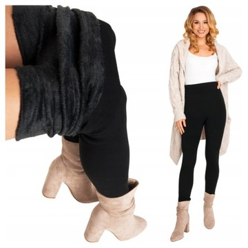 LEGGINSY OCIEPLANE POLAREM FUTERKIEM CZARNE GRUBE NA ZIMĘ PLUS SIZE XL/XXL