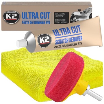 Pasta do usuwania rys Zestaw skuteczna + pad aplikator mikrofibra K2