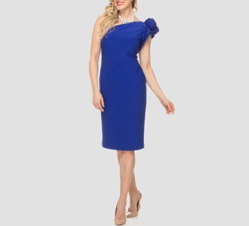 Niebieska Sukienka Damska Joseph Ribkoff na Jedno Ramię z Kwiatem 3D r.38