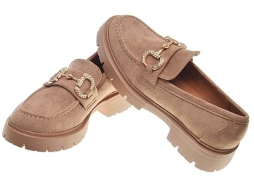 Zamszowe mokasyny półbuty Khaki r.39