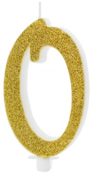 ŚWIECZKA CYFERKA CYFRA ZŁOTA 0 NA TORT 30 40 50 60 70 80 URODZINY DUŻA 10cm