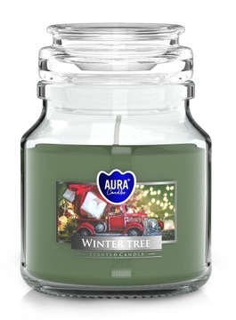 Świeca z wieczkiem Zimowe drzewko 28h 7cm 9,9cm
