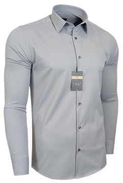 Koszula męska Szara dopasowana Lavier - SLIM FIT Bawełna Rozmiar XL