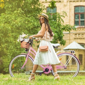 ЖЕНСКИЙ ГОРОДСКОЙ ВЕЛОСИПЕД 28 ДЮЙМОВ ЖЕНСКАЯ КОРЗИНА ЛЕГКАЯ РАМА КОЛЕСА 18 ДЮЙМОВ БАГАЖНИК 28 ДЮЙМОВ