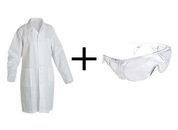 ZESTAW LABORATORYJNY MEDYCZNY FARTUCH 3XL OKULARY