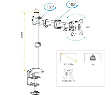 Настольный кронштейн для 1 ЖК-монитора Reflex Fellowes