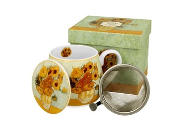 Kubek porcelanowy z sitkiem zaparzacz do herbaty 430 ml słoneczniki 1683