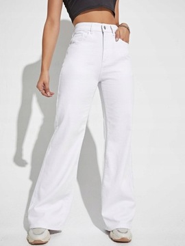 Shein kbu białe nogawki stan spodnie jeans szerokie wysoki XS NI3