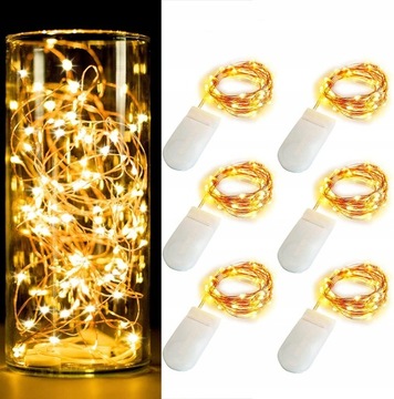 6 LAMPKI DRUCIKI MIKRO 20 LED BIAŁE CIEPŁE BATERIE