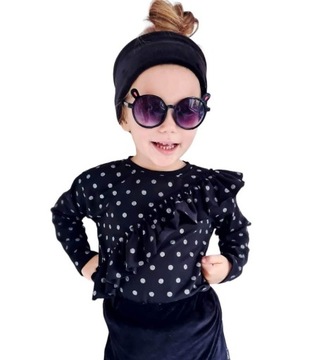 BLUZKA Z FALBANKĄ CZARNA GROCHY 140/146 MIKOO KIDS