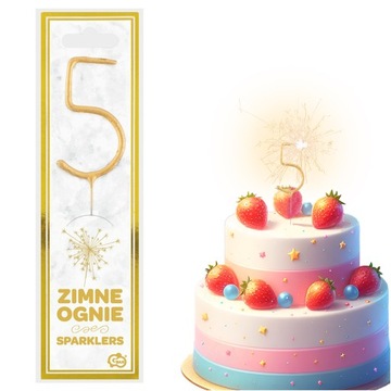 Zimne OGNIE NA TORT ZŁOTA CYFRA CYFERKA 5 DEKORACJA TORTOWA NA URODZINY