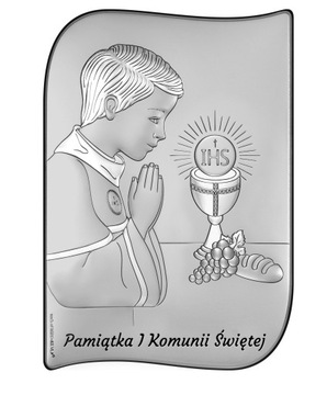 SREBRNY OBRAZEK PAMIĄTKA I KOMUNI ŚWIĘTEJ - Grawer