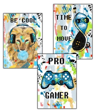 Zestaw plakatów game gamer dla chłopca on loading pro gracz 30x40