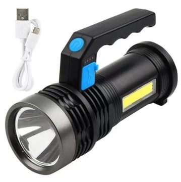 Latarka Ręczna LED 4 Tryby Ładowana USB Mocna na Kemping Ryby Namioty