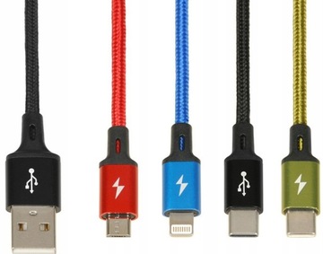 Кабель Multi 4in1 USB C x2 PD + MicroUSB + Lightning Iphone 3A Плетеный кабель