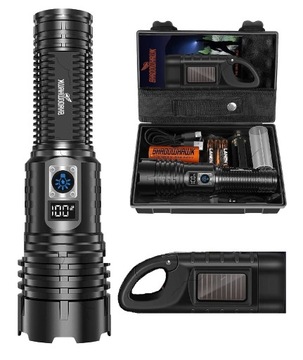 Mocna Latarka Akumulatorowa LED 30000 Lm Taktyczna Wojskowa Powerbank LCD